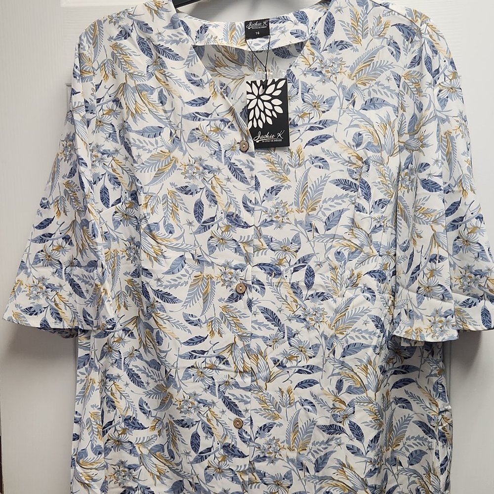 BRAND NEW JACKIE K LADIES FLORAL BLOUSE SIZE 16 # 1637